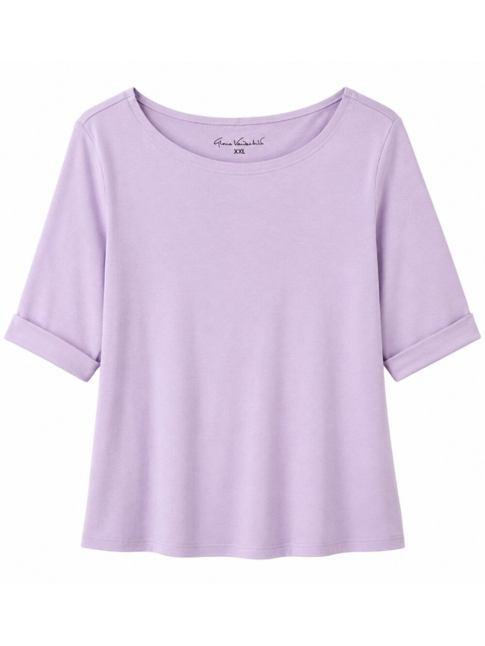 Gloria Vanderbilt Size XXL Lilac Alanis Boat Neck Elbow Sleeve T-Shirt NEW
